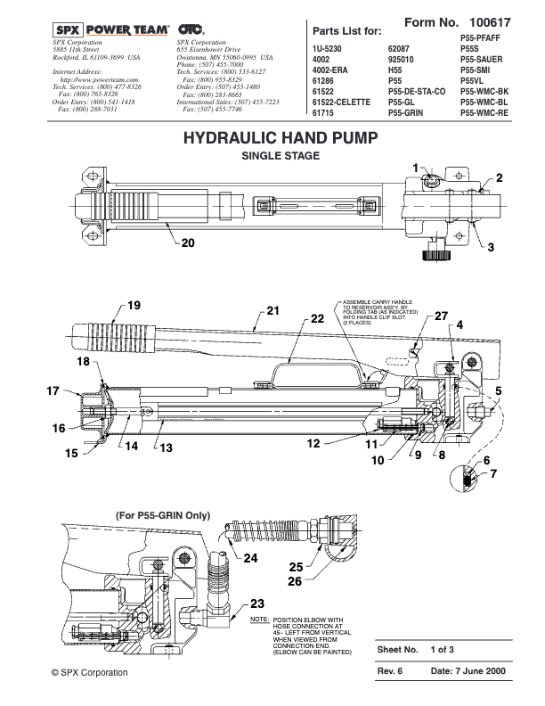 PUMP, HAND SINGLE SPEED 61715 100617